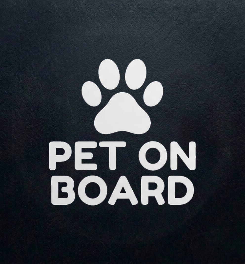 Pet on Board vinyl car decal with paw print